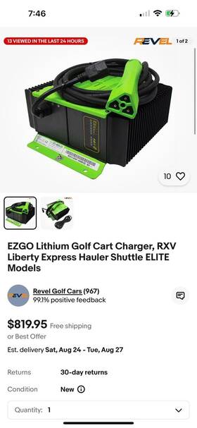 E-z-go 10004916 Ezgo Lithium Golf Cart Charger Rxv Liberty Express Hauler Shuttle Elite Models