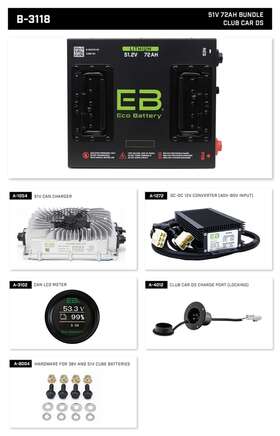 B-3118 Eco Battery 51v 72a Lifepo4 Lithium Bundle Club Car Ds 48v Golf Cart
