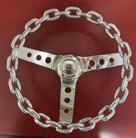 124ch-ch Forever Sharp 11 Inch Chrome Chain Steering Wheel With Cutout Spokes And Horn Button -3 Hole