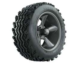 A19-553 Gtw Set Of 4 14 Inch Godfather Matte Gray Golf Cart Wheels On 23x10-14 A/t Tires