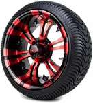 (4) Red Blue White Aluminum Alloy Golf Cart Rim Wheels & 185/60-14 Tires. Fixed Price $939.00.
