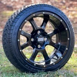 Stalker Black Golf Cart Wheel And 205/30-14" Low Profile Dot Tire Set. Fixed Price $619.95.