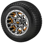 (4) 205/50-10 Low Pro Tire On 10X7 Black/machined Revenge Wheel W/orange Inserts. Fixed Price $459.00.