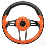 Golf Cart Steering Wheel - Aviator 4, 13" Diameter (orange Grip/black Spokes). Fixed Price $112.01.