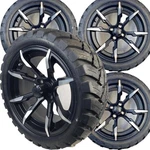 Set Of 4 Atlantis 15" Blk Machined Lifted Golf Cart Wheels On 23X10-15 M/t Tires. Fixed Price $649.95.