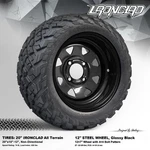 4X Golf Cart 12" Black Slotted Steel Wheels And 20" Ironclad All-terrian Tires. Fixed Price $399.00.