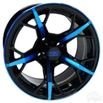 Rhox RX400, Gloss Black With Blue, 14X7 ET-25 Golf Cart Wheel. Fixed Price $119.00.