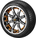 4 205/35R15 Radial Tires On 15" Black/machined Revenge Wheels W/orange Inserts. Fixed Price $719.00.