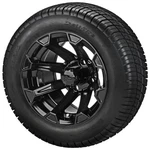 (4) Golf Cart 215/50-12 Deli Street Tires On 12X7 Gloss Black Viking Wheels. Fixed Price $486.00.