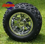 Golf Cart Chrome Bulldog Wheels/rims And 18"X9"-10" Dot All Terrain Tires X4. Fixed Price $569.00.
