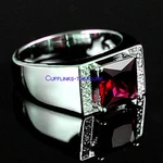 Natural Garnet & Cz Gemstones 925 Sterling Silver Ring For Men's #4564. Fixed Price $105.00.
