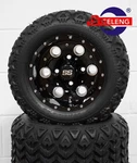 Golf Cart Black Pioneer Wheels/rims And 18"X9"-10" Dot All Terrain Tires (4). Fixed Price $429.00.