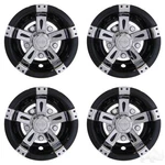 Wheel Cover, 8", Fits Club Car, Ezgo, Yamaha, Vegas Chrome/black, Set Of 4,RHOX. Fixed Price $96.00.