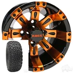 Golf Cart Set 4 Rhox 10'' Wheels & Tires Vegas Bla/orange 10X7 Rim 22X11-10. Fixed Price $723.75.
